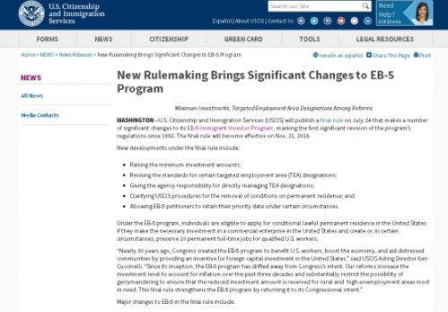 EB-5最低投资额50万涨价至90万