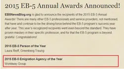 Named 'Best EB-5 Immigration Agency of 2015' by EB5NewsBlog.org, a prominent U.S. EB-5 industry media outlet, in 2016
